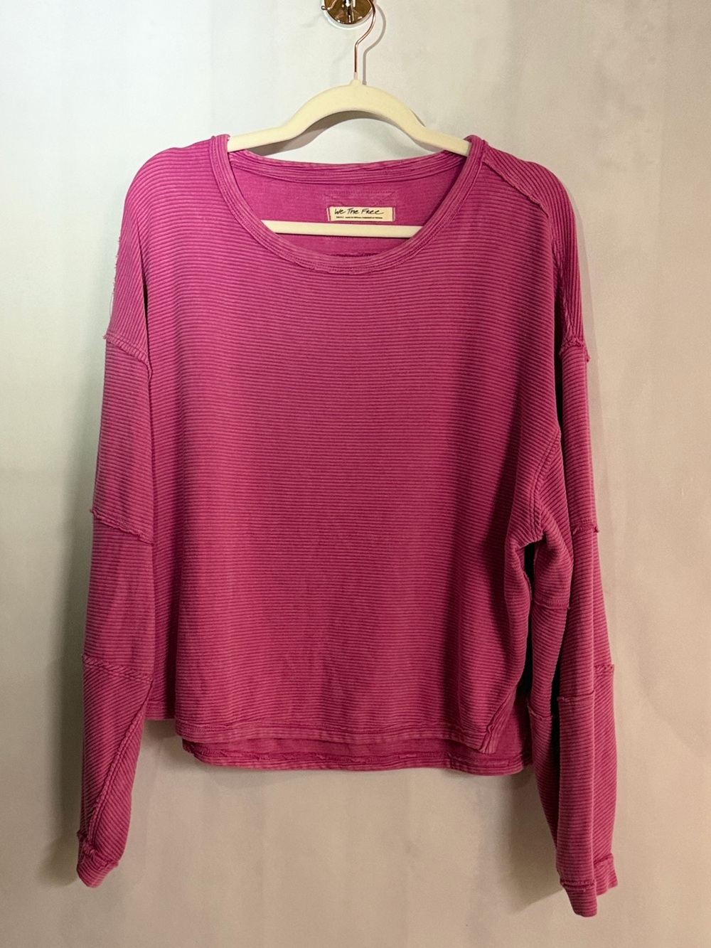 Free People We The Free Pink Ribbed Raw Edge Top S NWOT